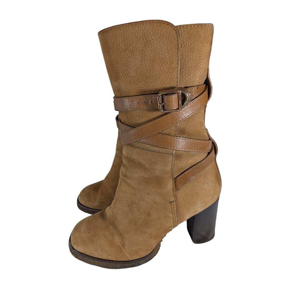 TORY BURCH! FAWN BEIGE/TAN GENUINE LEATHER, NUBUCK FINISH, LOGO ANKLE BOOTS! 6.5